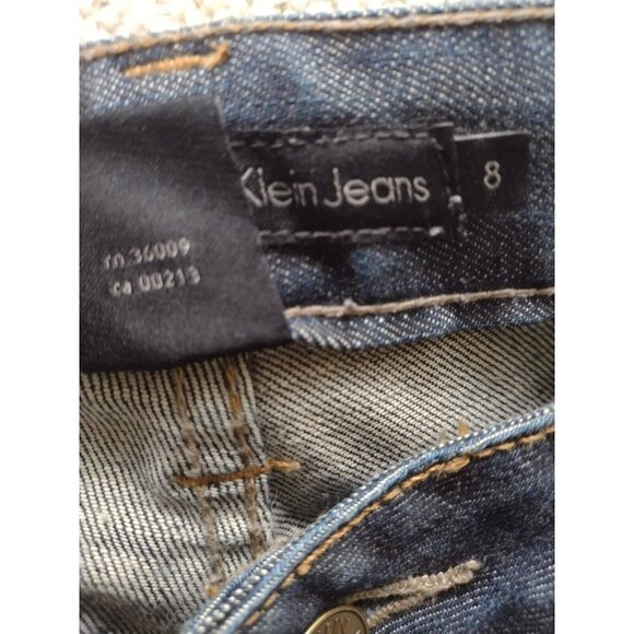 Calvin Klein Lean Bootcut Jeans Women's 8 Blue Mid Rise Stretch 33x32 Whiskered - Picture 4 of 16